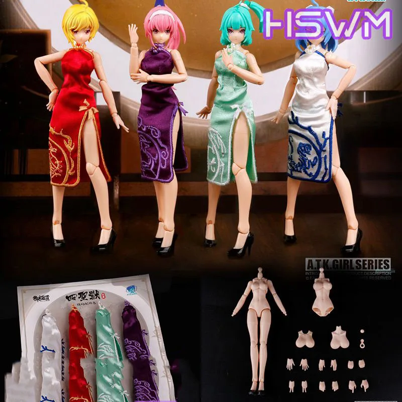 Stupnica 1/12 EM2020007 ATK Girl Žena 4ks Cheongsam Anime Soldier Action Figure Body Full Set Toys Fans Collection