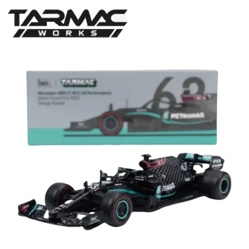 Stupnica 1:64 Mercedes AMG F1 Race Car 63# Russell Diecast zliatiny zliatiny Model Boy Collection Zbierka hračiek zobrazenie pre detské darčeky.