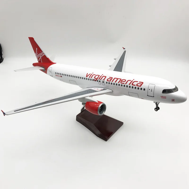 Stupnica 46 cm 320 lietadlá A320 320 Virgin America Airlines Airbus Light Diecast Resin Model (s podvozkom a svetlami)