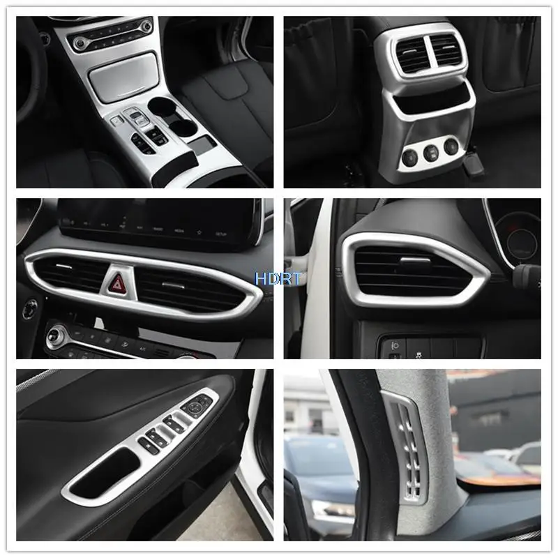 Styling automobilu Vzduch Vzduch vo výstupe okna Ovládací panel ABS Chrome Strieborná interiérová nálepka pre Hyundai Santa Fe IX45 2019 +