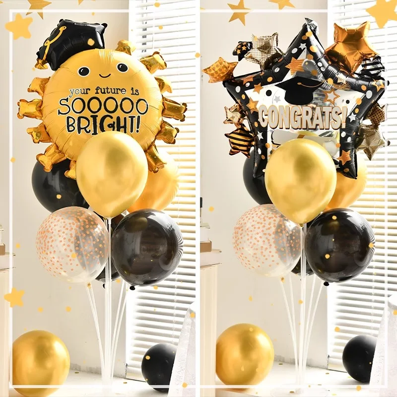 Stĺpec Golden and Black promócie Balón s držiteľom, oslavujte triedu 2024, večierky, výzdoba izieb