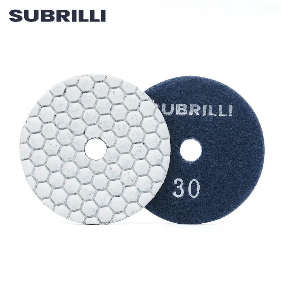 Subrilli 3 ”Diamond leštiace lesklé lesklé podložky Suchý Použite kamenný mramorový sklenený sklenený leštičku Priešblovanie Disk s nárazovým kolesom 1 kus