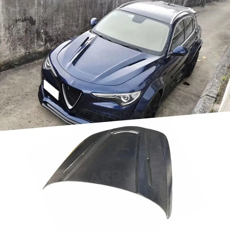 Suché uhlíkové vlákno Materiál predný motor s kapucňou Vzduchový vetrací kryt kapota kapucňa pre Alfa Romeo Stelvio 2017 2018 2019 Styling automobilu FRP
