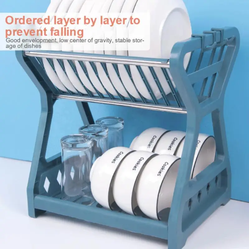 Suchý stojan na sušenie dvojvrstvového odtoku misiek Kuchynské vybavenie Multifunkčný skladovací stojan Dreiner Dreiner Rack Rack Basket Organizátor