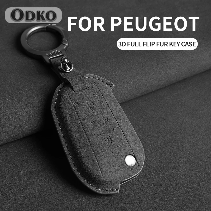 Suede Car Flip Key Case Shell pre Peugeot 208 308 408 508 2008 3008 4008 5008 pre príslušenstvo Citroen C3 C4 Cactus C6 C8
