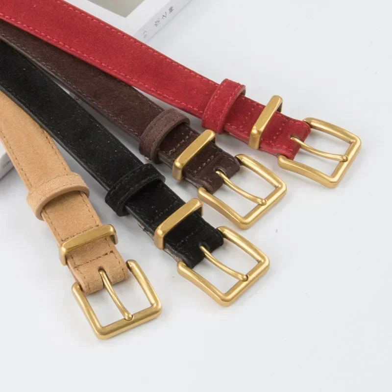 Suede Frosted Leather Dámska opasok Cowhide Vintage Needle pracka Dámsky pokročilý zmysel s sukňovými džínsami Jednoduché a všestranné