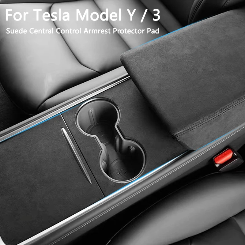 Suedový stredný kryt na lakťovú podkrovie Pad Pad Pad pre Tesla Model Y Model 3 Highland Central Panel Sticker Auto