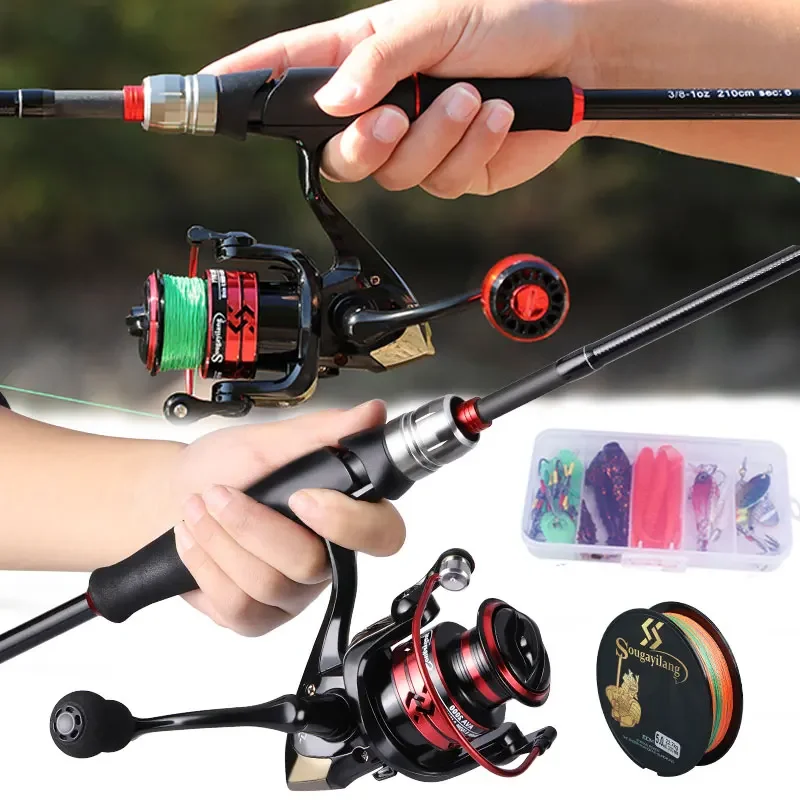 Sugayilang Rybárska súprava 1,8/2,1 m Ultralight Spinning Rod a 1000 ~ 3000 Series Spinning Navice s rybárskou pruhovou látkou plnú súpravu