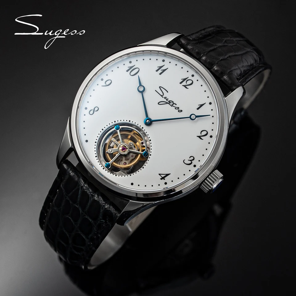 Sugess Luxury Tourbillon Men pozerať mechanický ručný vietor Originál pohybu ST8230 keramický číselník Krokodílový remienok vianočný darček nový darček