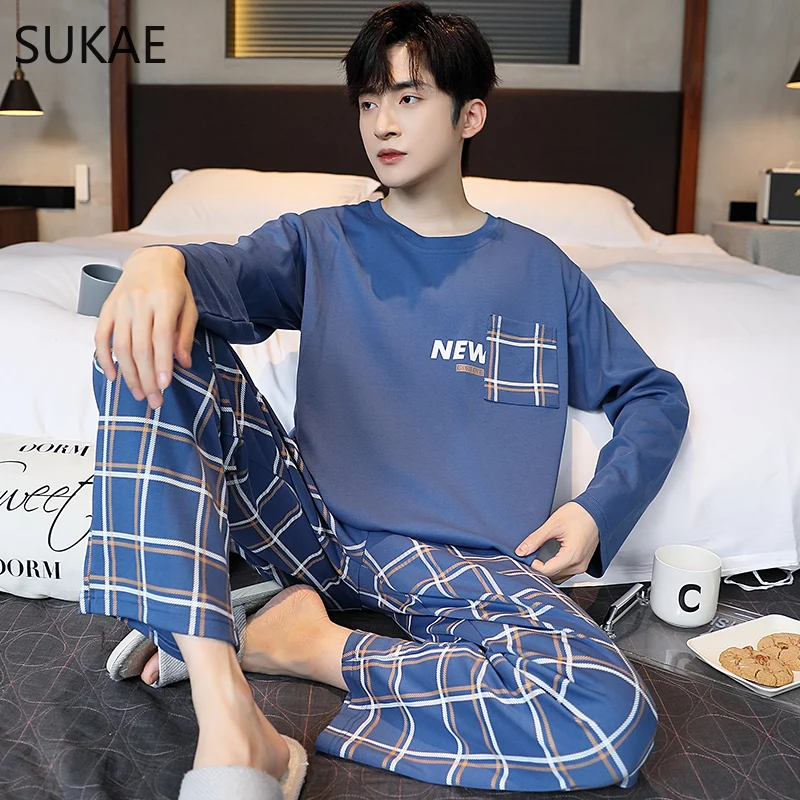 SUKAE NAVY PAJAMAS PRE MAN L-3XL MEN PAJAMAS JETUMN ZIMNÉ FAUX Cotton PAJAMA