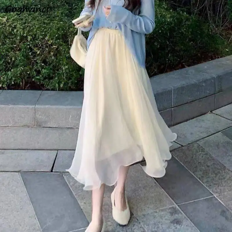 Sukne sukne Ženy midi vysoký pás elegantné sladké sladké módy All-Match Classic Classic Holiday Ulzzang Princezná Mujer Faldas