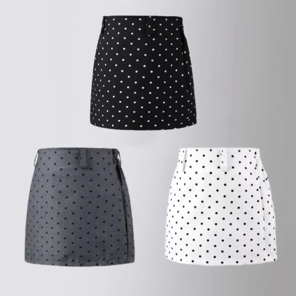 Sukňa pre dievča módu vysoký pás Polka Dot Design A-line sukne 8 10 12 rokov všetkých zápasov Detské oblečenie Čierna štíhla detská sukňa