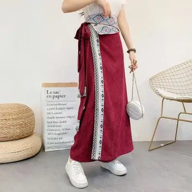Sukňa v etnickom štýle na jeseň a zimné jednodielne tibetské kravata sukňu hrubá dlhá sukňa