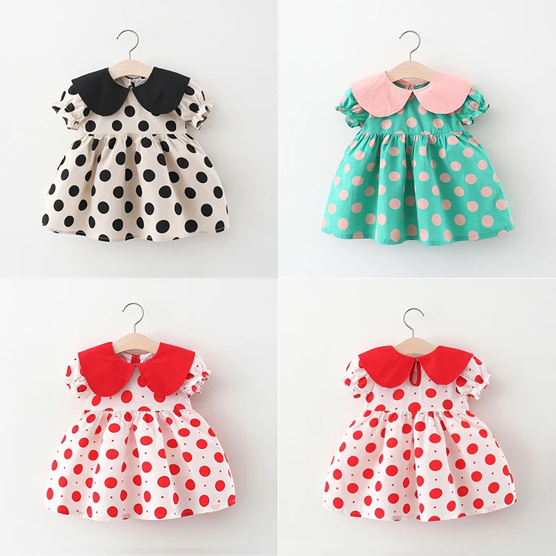 Summer New College Style Dievčatko Šaty, Polka Dot Detské oblečenie s krátkym rukávom (9 mesiacov -3 roky)
