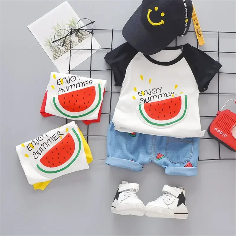 Summer New Style Kids Girls Boys Clothing Kids Cloth Lovely Watermelon T-Shirt Shorts Infant Children Fashion Costume Tracksuits