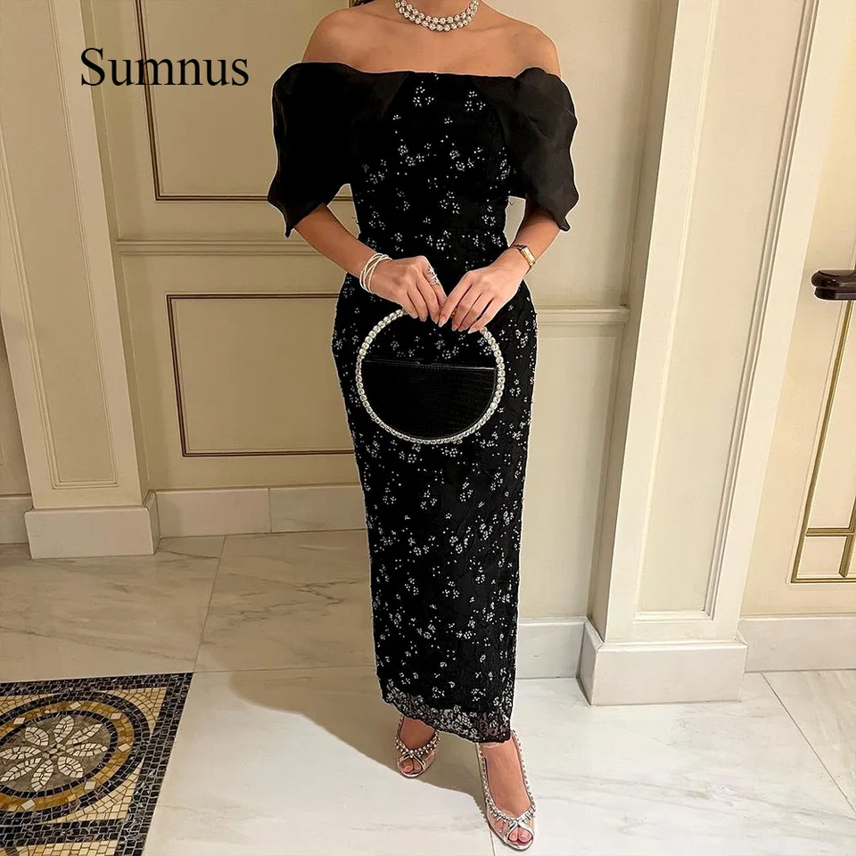 Sumnus Black Off Perve Mermaid Večerné šaty Luxusné flitre korálky Saudská arabská večierok Prom šaty elegantné dlhé formálne šaty