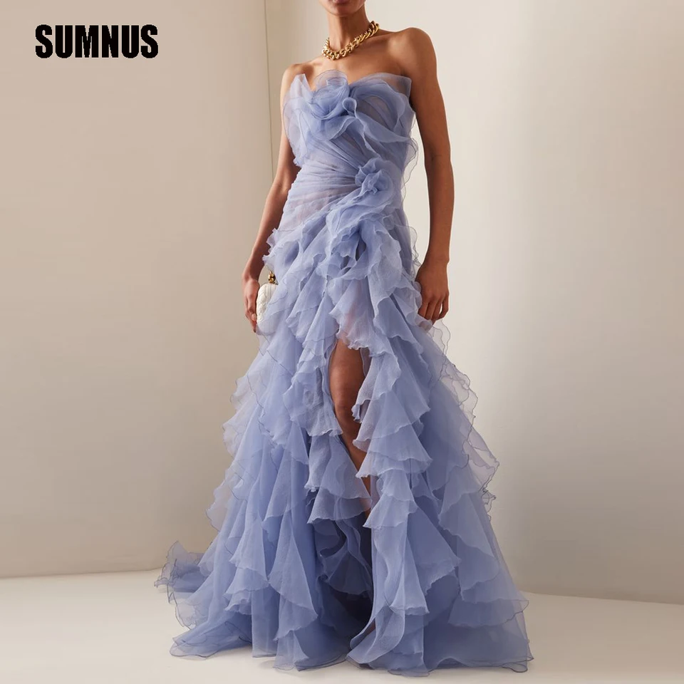 Sumnus Chic Purple Tiered Ruffles Party šaty šiat Line Sweet Vlak vrstvený večernými šaty