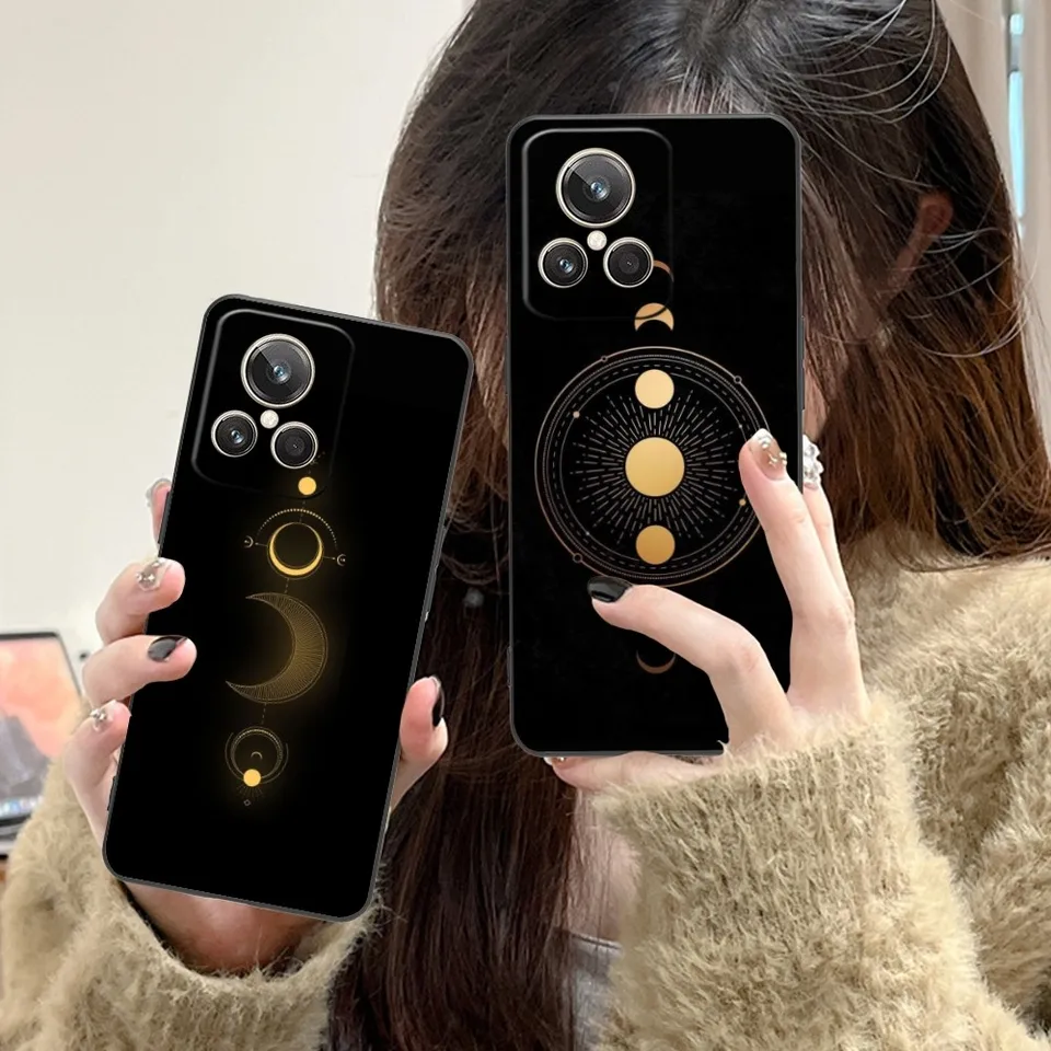 Sun Cool Moon mobilný mobilný mobilný telefón pre Realme GT 2 9i 8i 7i Pro X50 x2 C25 C21 C20 C11 C1 C3 Black Soft Phone Cover Funda