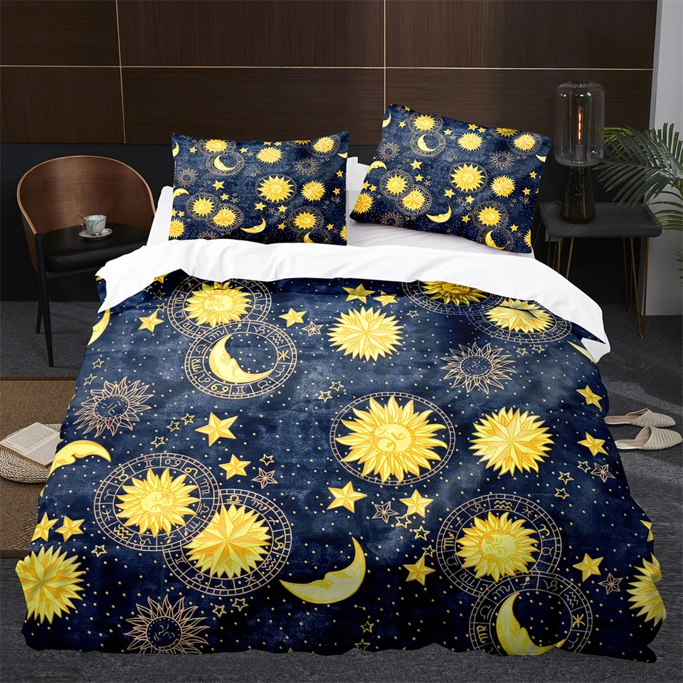 Sun Moon King Queen Cover Cover Boho Magic Style Bedding Set pre dospievajúci