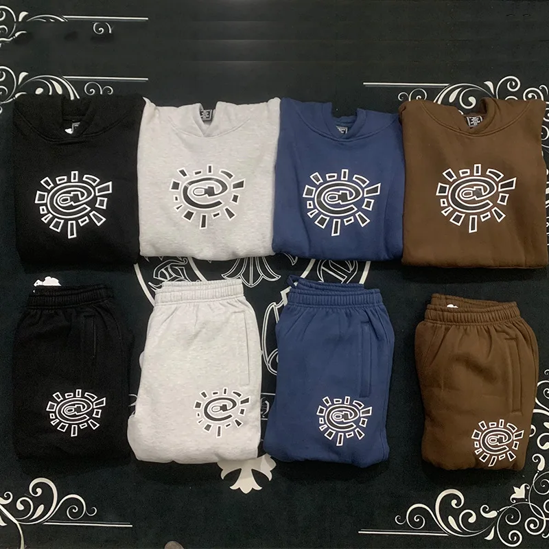 Sun Roll Print Velvet s kapucňou mikina Street guľatý krk športový pár móda retro voľný oblek módny brand brand horúci predaj