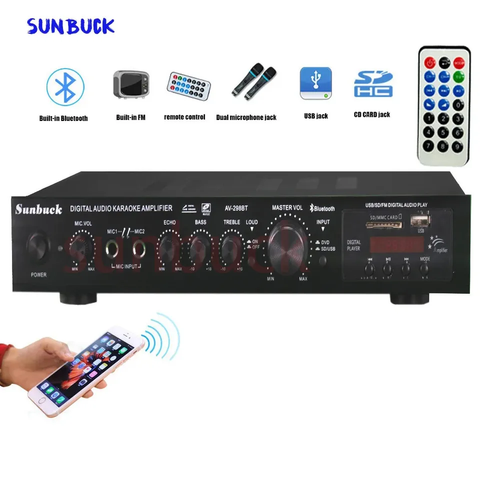 Sunbuck Bluetooth diaľkové ovládanie 5.1 Stereo HiFi Surround Digital Sound Zosilňovač zvukový reproduktor Karaoke domáce kino