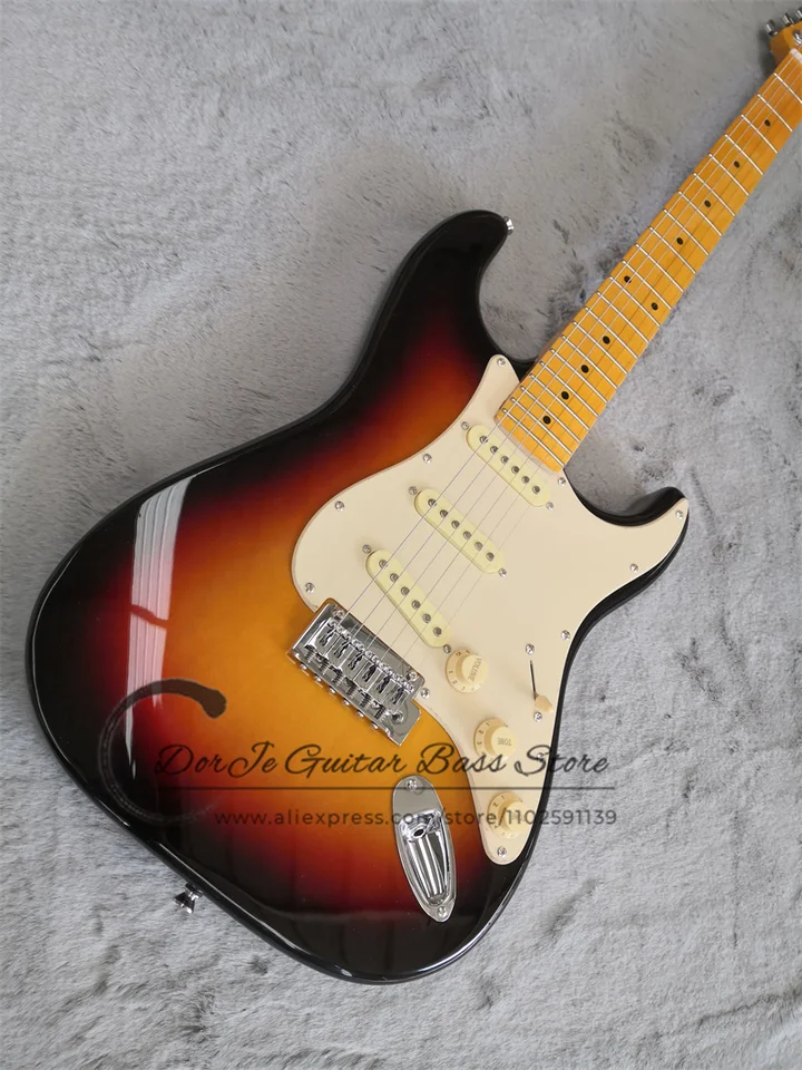 Sunburst Electric Guitar Stra Body žltý krém krém Pichopa Dva stĺpy pevné mosty