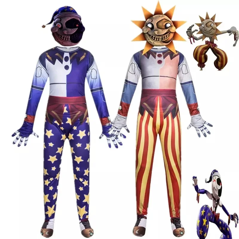 Sundrop a Moondrop FNAF Cosplay kostým deti Anime kombinéza Maska Horor Halloween vianočná narodeninová oslava kostým