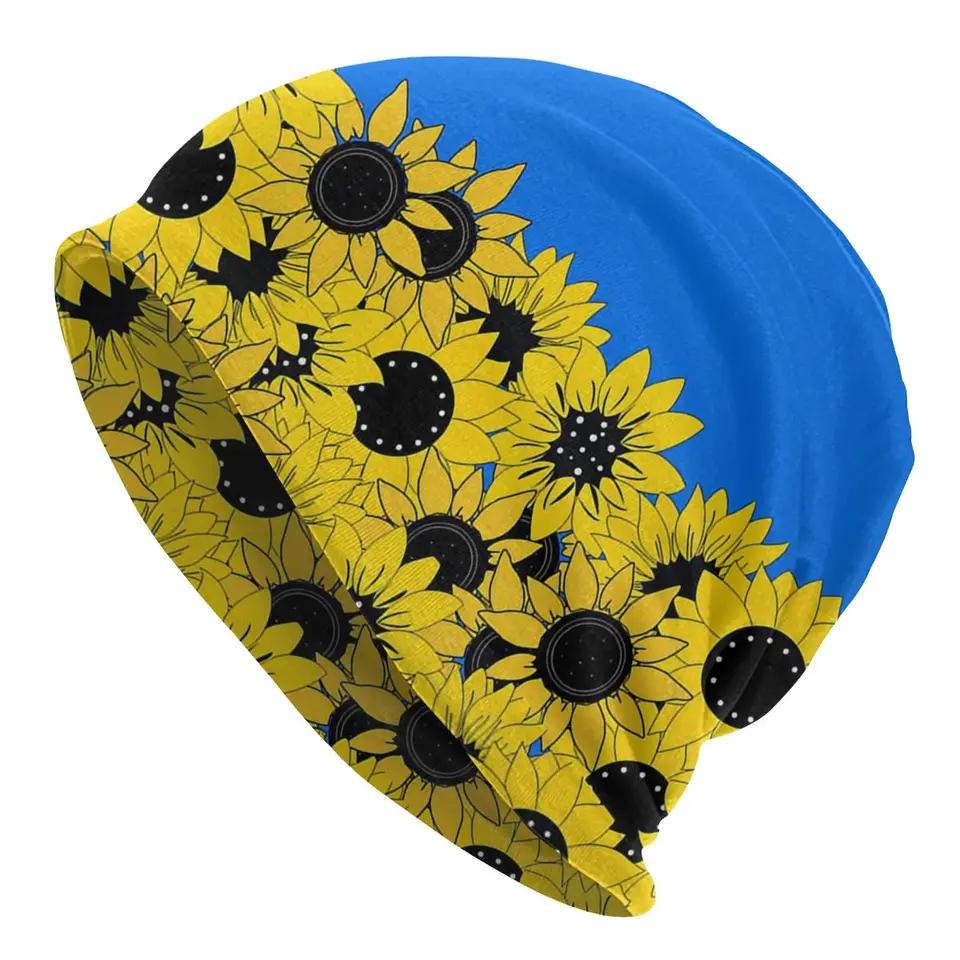 Sunflowers And Blue The Colors Of Ukraine Flag Unisex Bonnet Winter Warm Hiking Hats Double Layer Thin Hat Breathable Caps