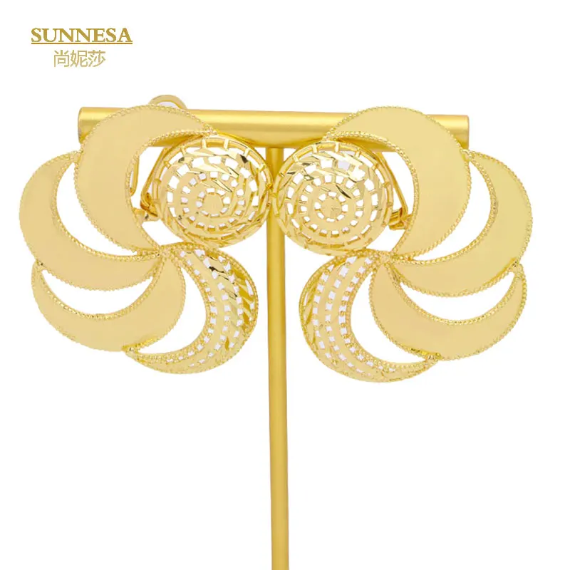 Sunnesa Trendy Round Flower Half Dutiny African náušnice pre večierok darček Ženy 18 K Zlaté šperky doplnky klipové náušnice