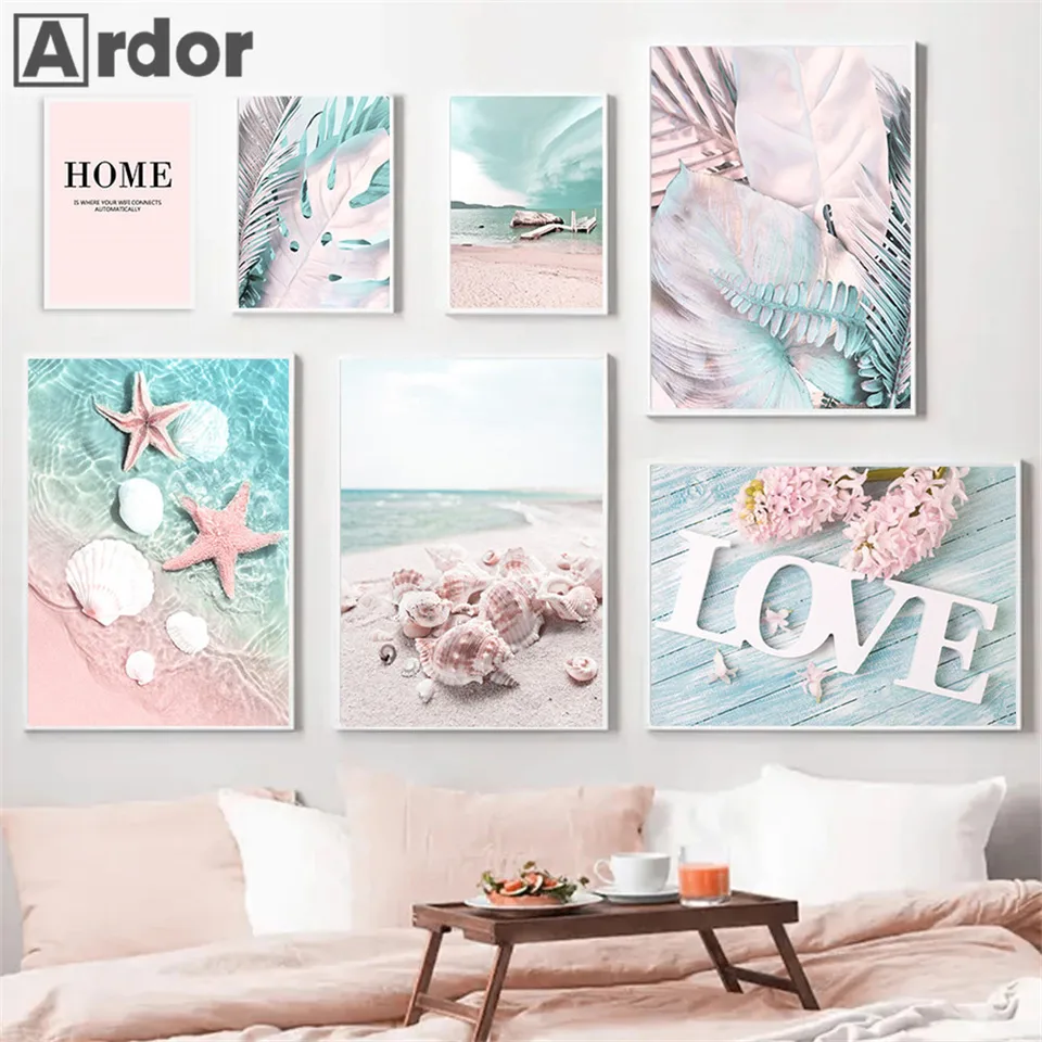 Sunrise Palm Leaf Canvas Výtlačky morskej krajiny Art maľba maľba hviezdica pláž pláž plagát Nordic Wall obrázky obývacia izba dekor