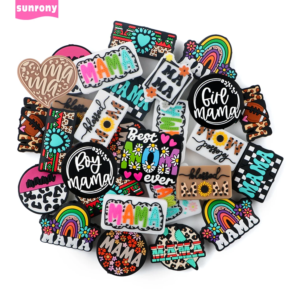 Sunrony 5/10ks Nové silikónové ohniskové korálky Love Mom Series Práľba pre šperky výroba DIY Keychain Pen náhrdelník Príslušenstvo náramok