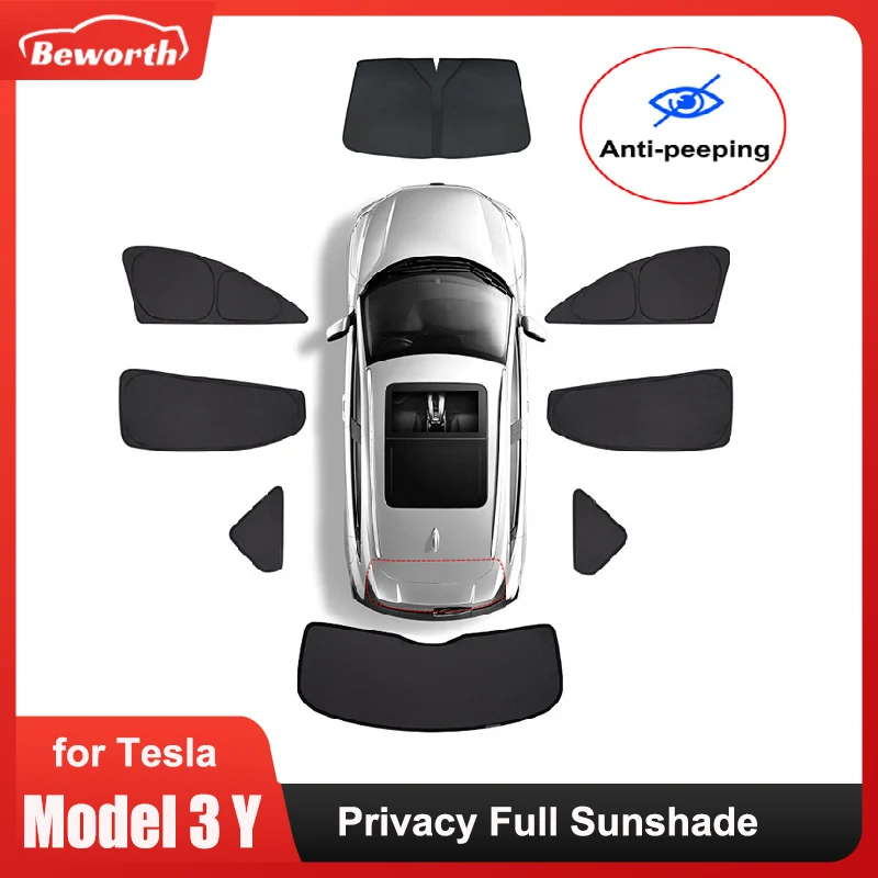 Sunshade na bočné okno pre auto pre Tesla Model 3 Model Y Plné súkromie Slnko odtiene predného zadného skla okna sklo sklo