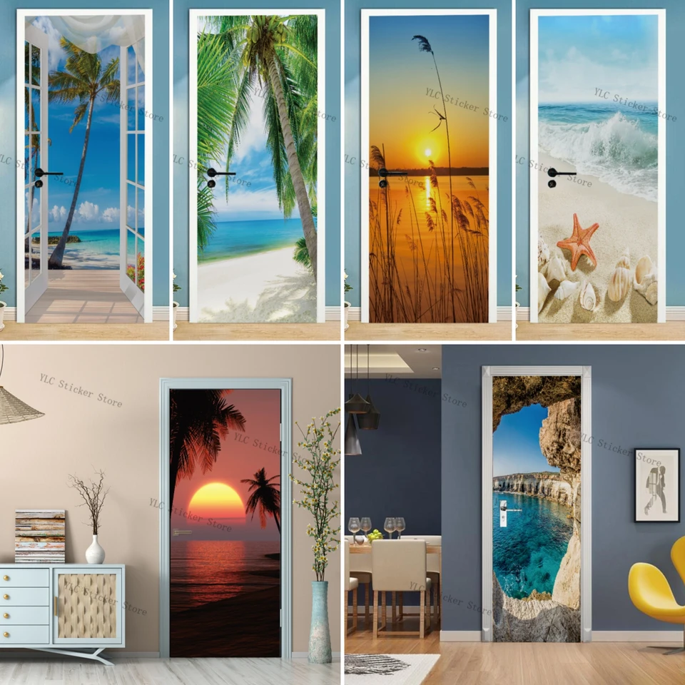 Sunshine Beach Coconut Tree Dvere Sticker Cover Dvere Cover obtisky