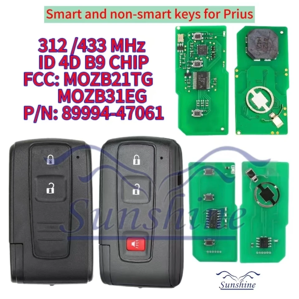 Sunshine Car Key MozB31EG/MozB21TG 312MHz/433MHz Požiadajte o Toyota Prius 2004-2009 P/N: 89994-47061 SMART KEY FOB FOB
