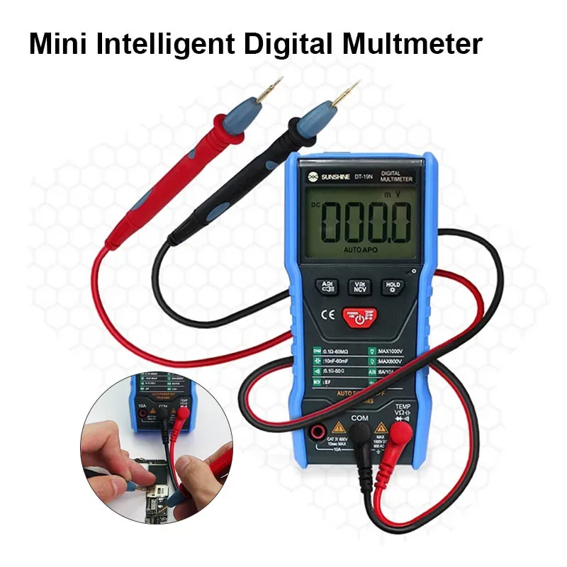 Sunshine DT-19N Mini Smart Digital Multimeter Vysoká presnosť pre mobilný telefón AC DC Ammeter Voltmeter Tool Multimetre