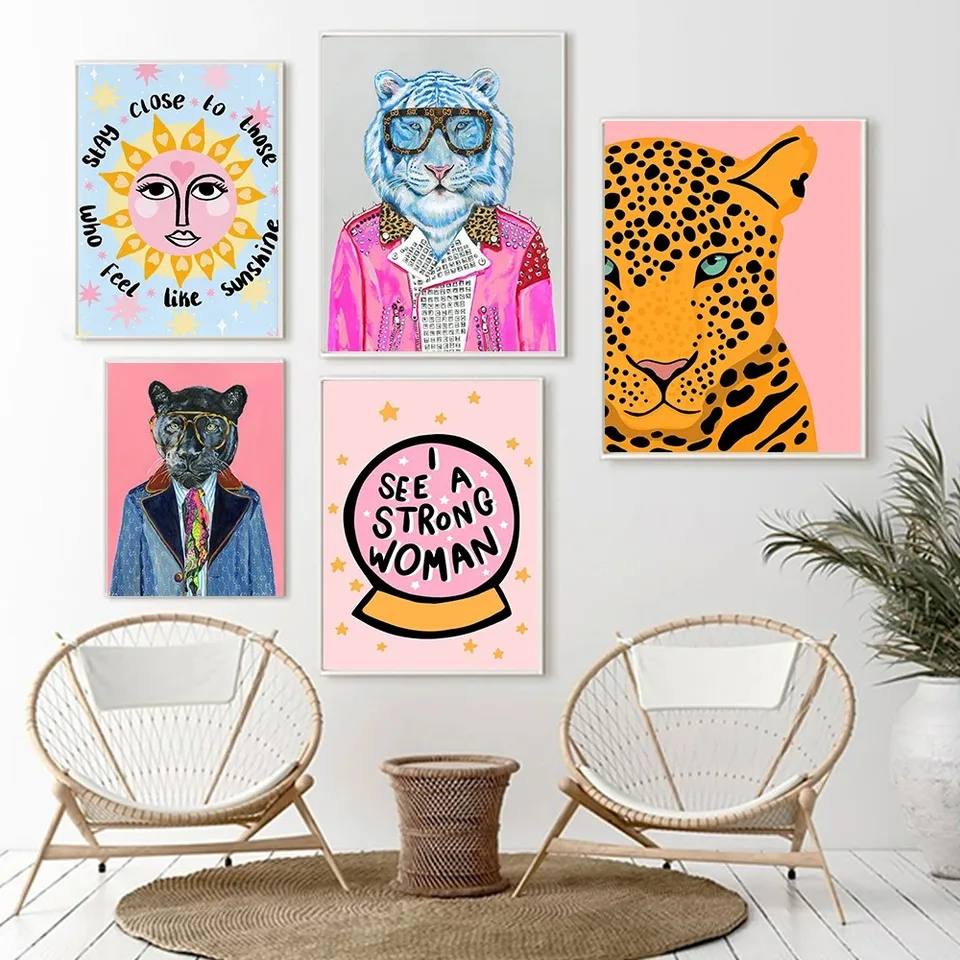 Sunshine Fashion Tiger Leopard Citát kamery kancelárska miestnosť nástenné plátno maľba zvierat Panther farebný umelecký plagát tlač home dekor