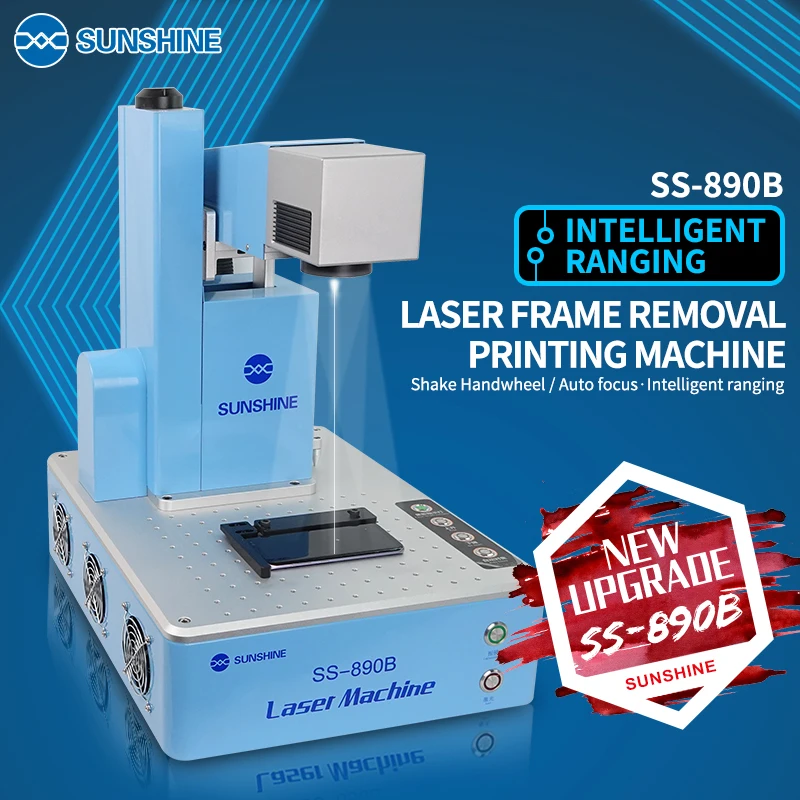 Sunshine SS-890B 20W Vláknitý laserový odstraňovanie označenie Značenie gravírovania stroja Strojová obrazovka Intelligent Ranging Tool