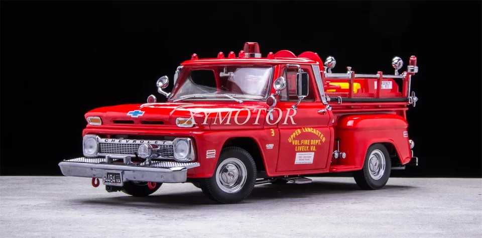Sunstar 1:18 pre Chevrolet C-20 1965 Fire Motor Truck Metal Diecast Model auto červené hračky Gifty Hobby Display Zbier