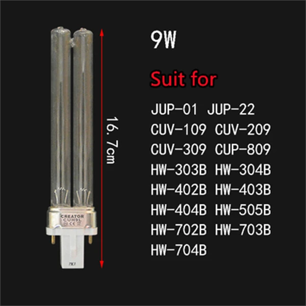 Sunsun 9W náhradná UV žiarovka Žiarovka náhradná trubica pre Sunsun HW-303B 304B 404B JUP-01 UV CANISTER FILTER CF400UV, CF500UV, G23 2 PIN