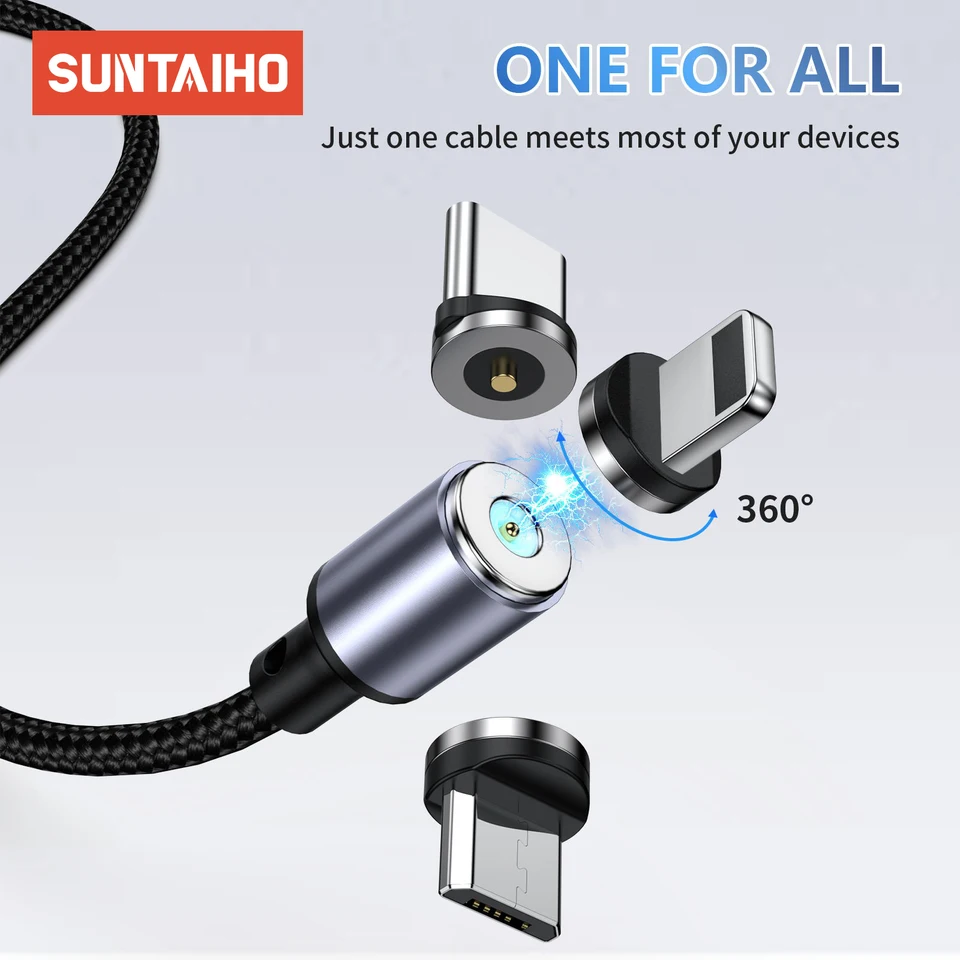 Suntaiho otáčajte rýchle nabíjanie magnetického kábla Micro USB Typ C Kábel pre iPhone Xiaomi Samsung USB C Magnetový nabíjací kábel nabíjačky