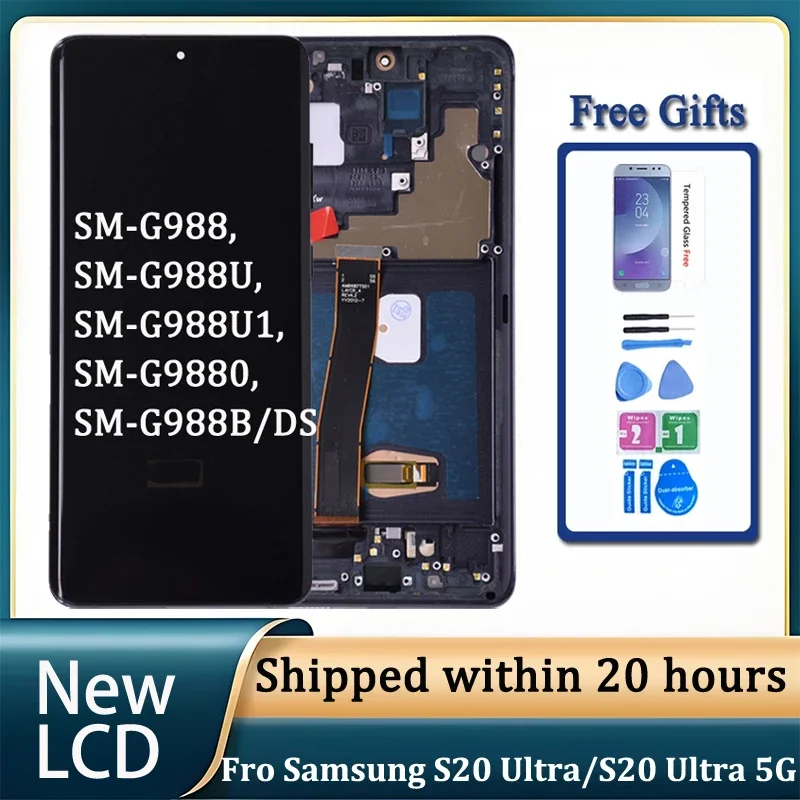Super AMOLED pre spoločnosť Samsung S20 Ultra G988 G988U LCD DIGITÁLNA DIGICKÁ SCRESA s rámom pre Samsung S20 Ultra 5G LCD