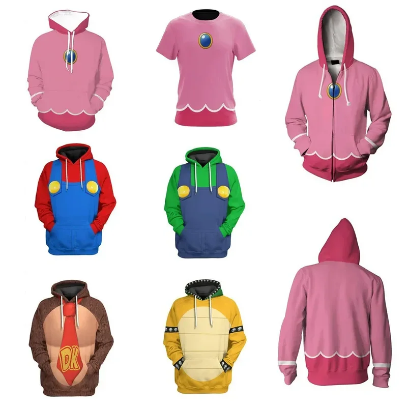 Super Bros 3D tlačené mikiny muži Príležitostné voľné kapucňu Mikina Ženy Peach Princess Pink Sportswear Halloween Cosplay kostým