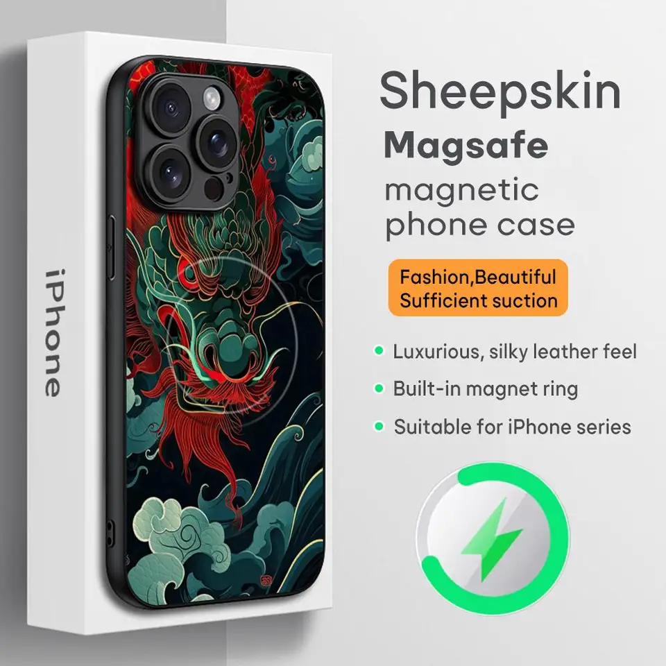 Super cool čínsky drak telefónu pre iPhone 16 15 14 13 12 11 plus Pro Max High-end Luxury Magsafe Sheepskin