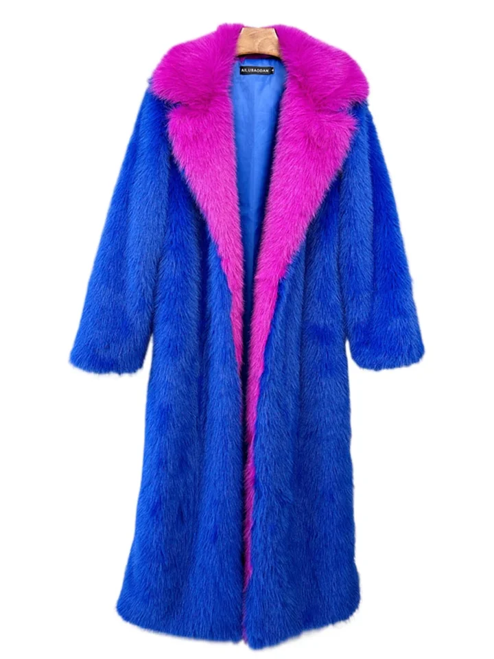 Super dlhé našuchorené faux líšky kožušinové kožušiny Dámske dámske kontrasty Contras Color Furry Bunda zimné oblečenie Ženy 2024 kožušinové vrstvy