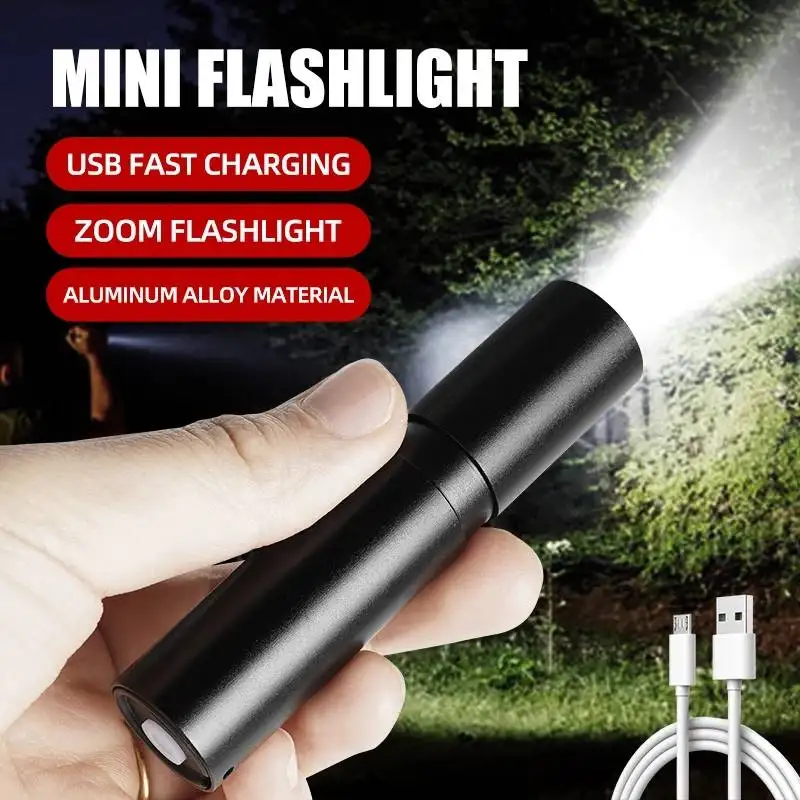 Super jasná mini xpe LED baterka USB Torch Nabíjateľná priblíženie Rybárska lampa Výkonná 3 osvetľovacia režimy kempingová lampa