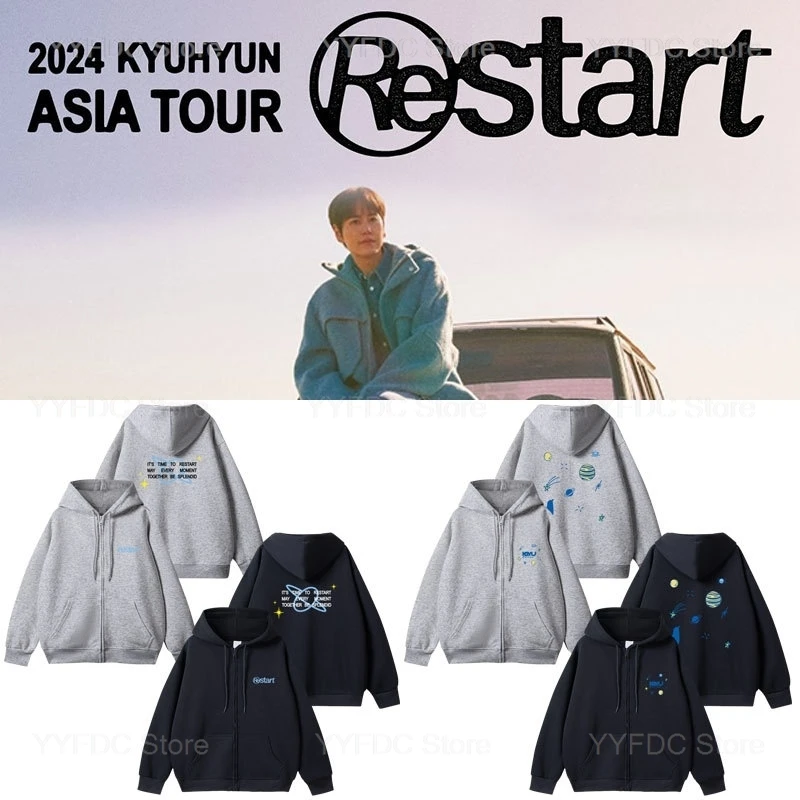 Super Junior Cho Kyu Hyun Restart Hoodies KPOP Fashion Space Planet Planet Planet Zipper Hoodie Ženy Men Kórejskí voľný mikina kabát