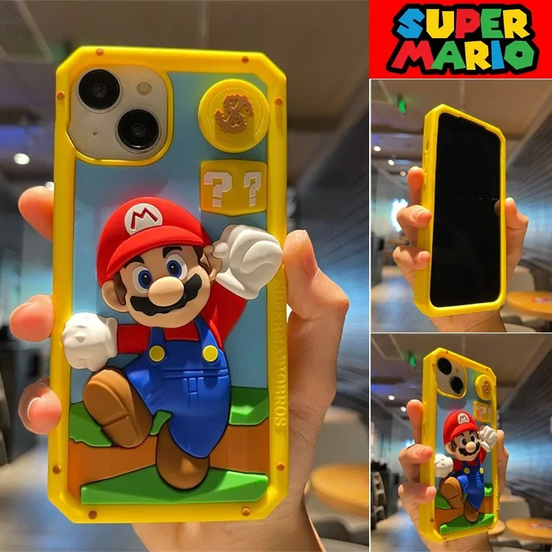 Super Mario 3D telefónny puzdro pre iPhone 14 13 13 12 11 Pro Max Anime Anime Funny Silikone Game Creatur Cartoon Shock odolný