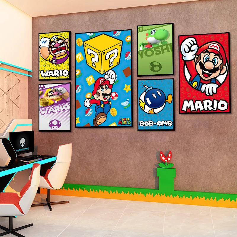 Super Mario Bros plagát anime luigi yoshi izba nástenné plátno maľovacie plagáty karikatúra pozadie dekorácia dekorácia maľba nástenné maľovanie darček
