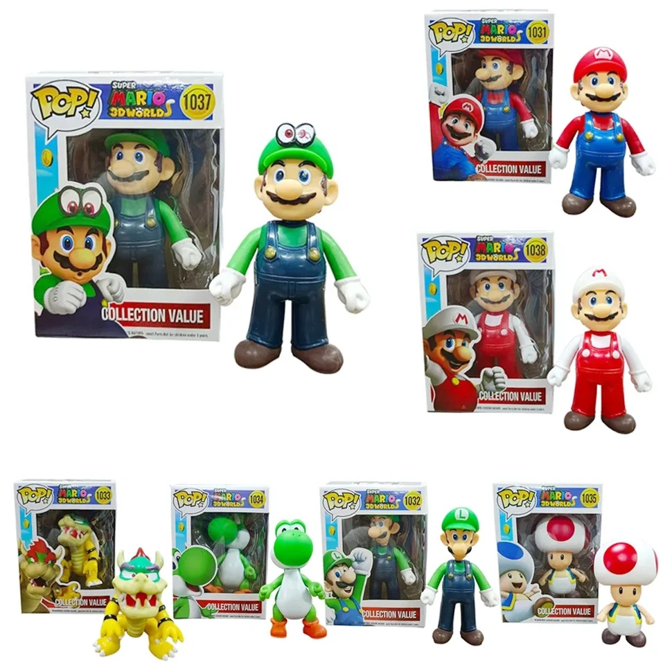 Super Mario Bros. Postavy stojace hračky, ktoré prichádzajú do PVC boxov, aby zbierali dekoratívne detské dary