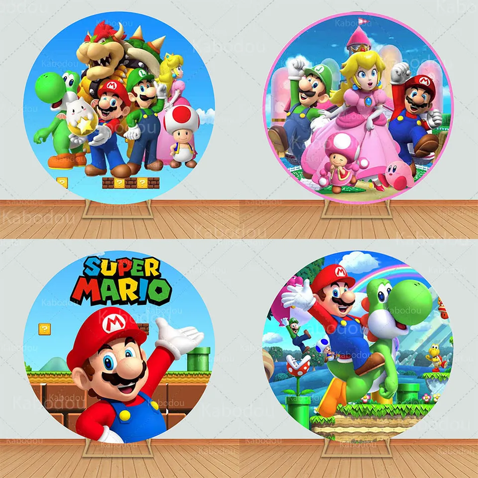 Super Mario Bros Round Backgrous Boys Kid Kardij narodeninovú oslavu pre bábätká dekorácia kruh kruh fotografie pozadie plagátu Prop